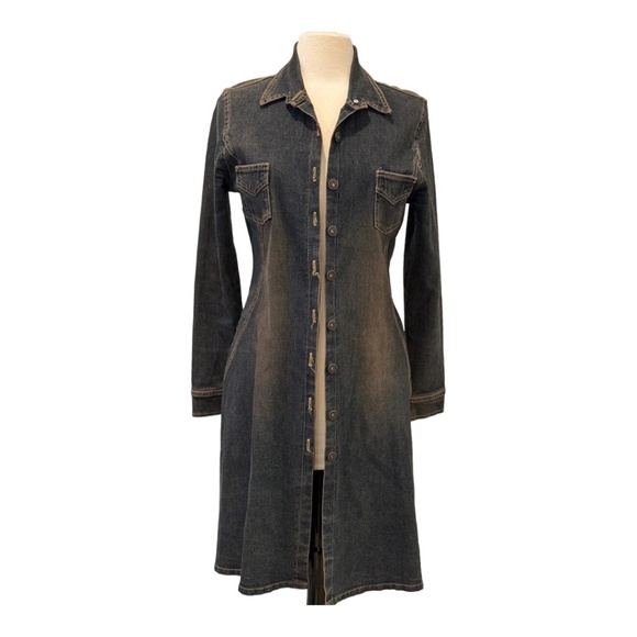 Vintage 90s DMBM Denim Tapered Button Down Shirt Dress Size Large - Picture 2 of 9